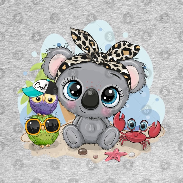 Cute koala, owlets and crab. Beach theme. by Reginast777